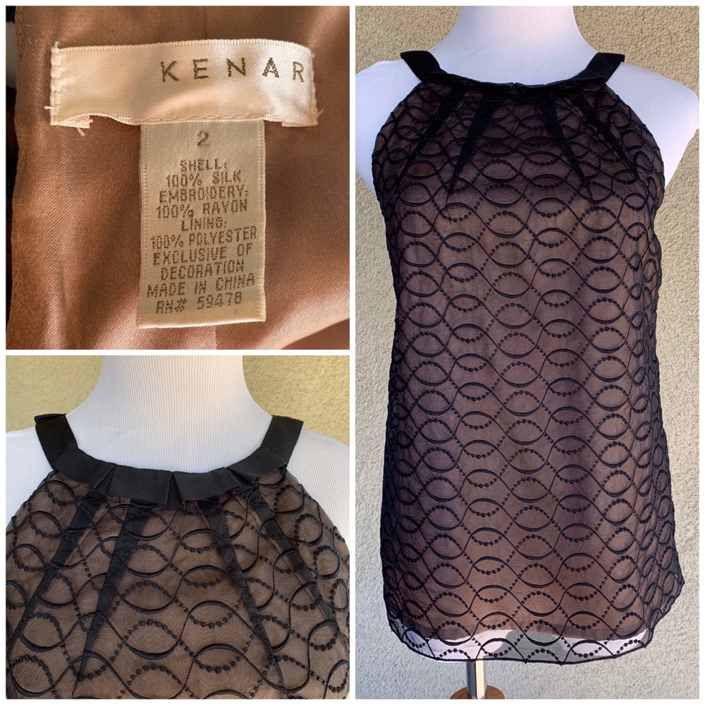 🔥5/$20🔥 “Kenar” Black Silk Lace Overlay Nude Lining Top